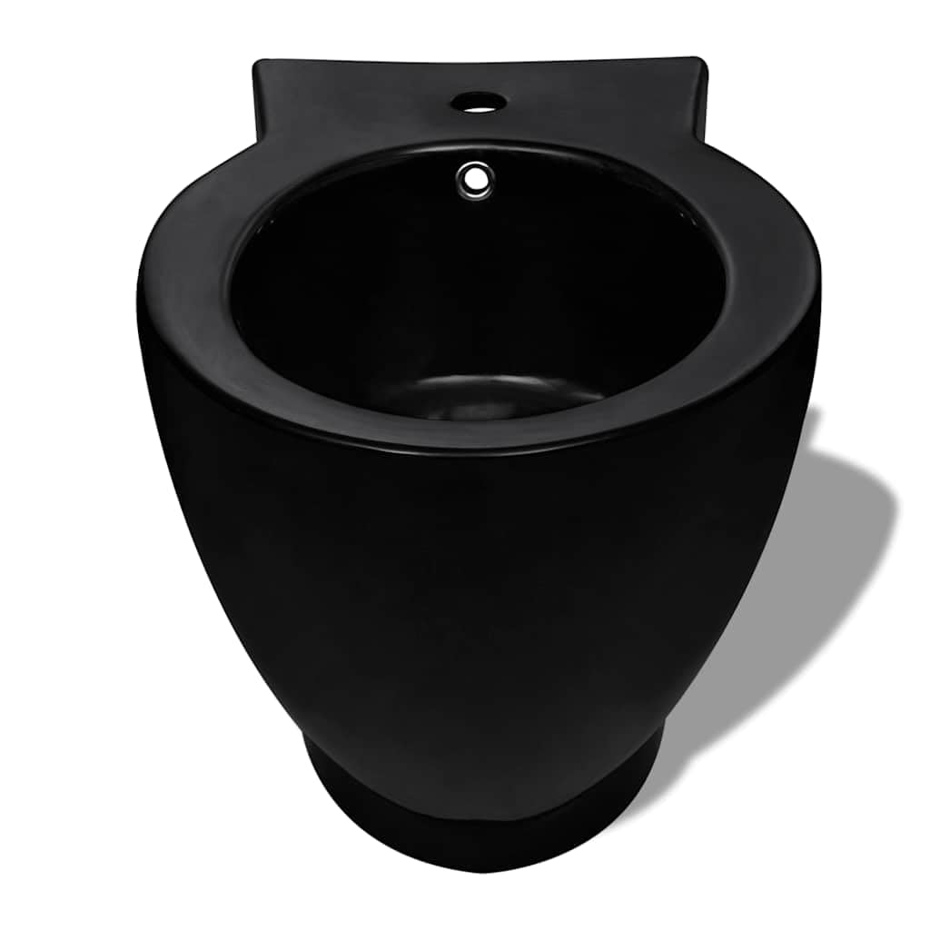 vidaXL Bidet Rond à Poser Céramique Sanitaire Noir Toilette Cuvette Siège WC