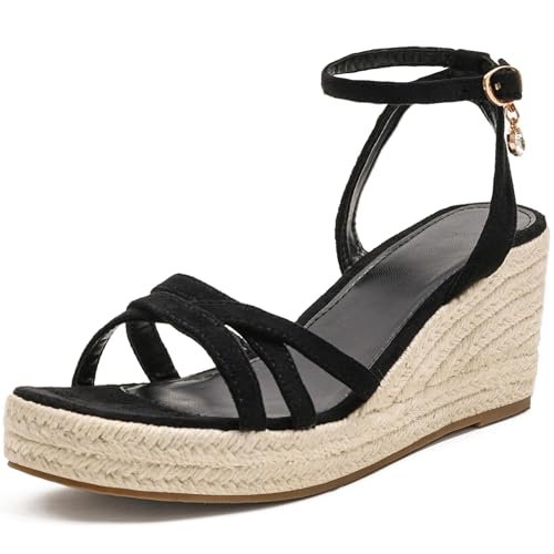 Dressy Open Toe Sandals Platform Wedge Sandals with Cushioned Insole and Ankle Strap Buckle,Strappy Espadrille Wedge Sandals for Women Comfortable Summer