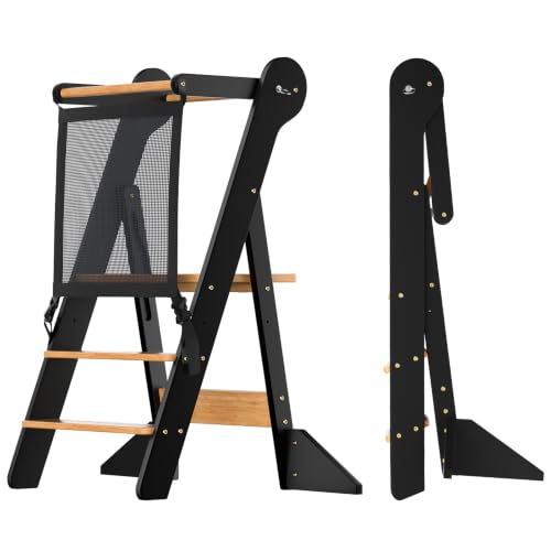 Miniatura 2 de Cosyland Torre De Aprendizaje Plegable - 2 Alturas Ajustables, Para Niños De 18 Meses A 6 Años, Uso En Cocina, Baño O Habitación Infantil - Clásico Negro Y Natural