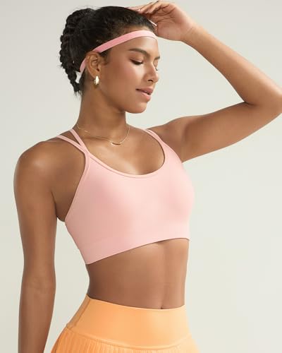 Image of RUNNING GIRL Sports Bras for Women 3Pack Strappy Bra | Medium Support, Removable Pads, Padded,Yoga, Pilates,Ultra Strectch,Comfort,Scoop Neck, Spaghetti Strap,Criss Cross Back