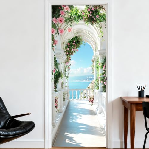 Image of Nuxovilar Sea View Arch Door Stickers Peel Stick PVC 30.3x78.7 in