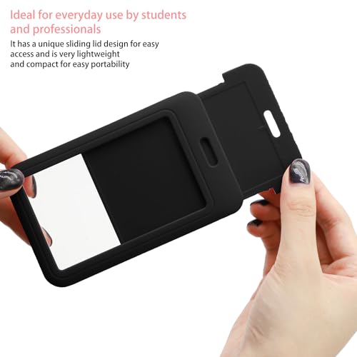 Image of Topkey Black Pack of 2 Sliding ID Badge Holder, Heavy Duty Hard Plastic ID Card Protector Case for Office School Nurse Badge Credit Cards Proximity Cards Driver's Licenses and Passes, Vertical