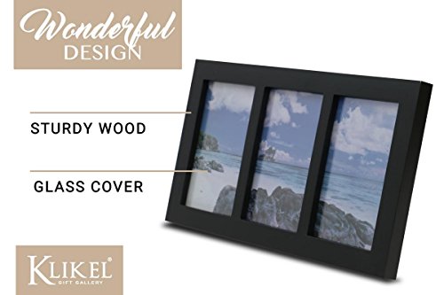 Klikel 3 Photo Collage Solid Black Wood Picture Frame - 3 Opening 5 X 7 Picture Slots #TOP3
