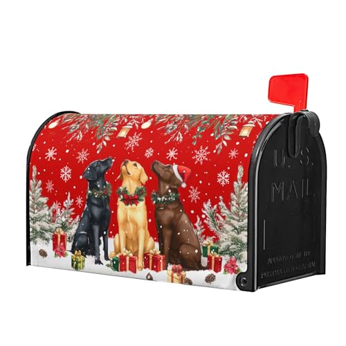 Image of Christmas Dog Mailbox Cover with Magnetic 25.5x21 Inch Xmas Puppy Trees Winter Snowflakes Waterproof Mailbox Wrap Letter Post Cover Large Size for Garden Yard Outdoor New Year Decor
