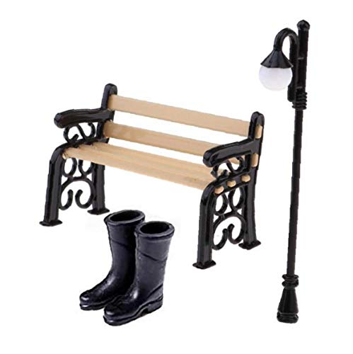 NaisiCore Puppenhaus-Zubehör-Set Mini Simulation Bench Lampe Gießkanne Schuhe Farm Werkzeuge für die Dekoration – Bild 2