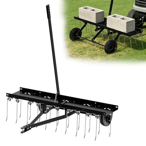 40' Tow Behind Dethatcher, Pull Behind Lawn Dethatcher with 20 Rust-Proof Tines & Heavy-Duty Tires,...