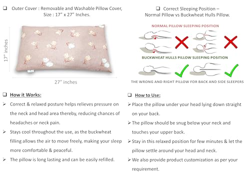 Image of Buckwheat Hulls Pillow | King Size | 17 inch x 27 inch inch | Pillow for Neck Pain | Shoulder Pain | Back Pain | Other Sleeping Problem | for Daily Use (Soft Petal)