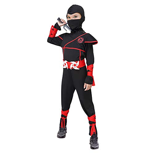FunsLane Ninja Costume for Boys, Deluxe Ninja Costume with Ninja Foam Accessories for Kids Dress Up Party, Medium.