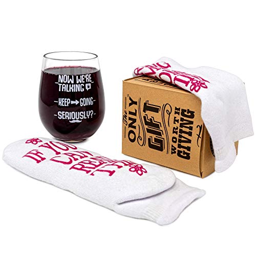 Funny Wine Glass + Wine Socks - Perfect gift set women with an UNBREAKABLE 16 oz / 450ml, BPA Free Funny Wine Glass for Women combined with Funny Wine Socks"If You Can Read This, Bring Me Some Wine"