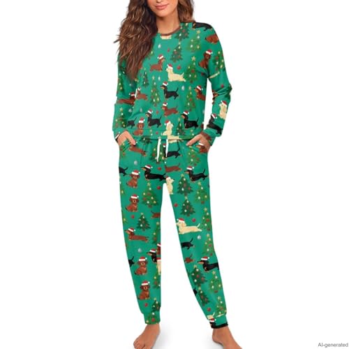 Image of Women's 2 Piece Printed Pajama Set Long Sleeve Sleepwear Set with Long Pants Casual Lounge Sets with Pocket