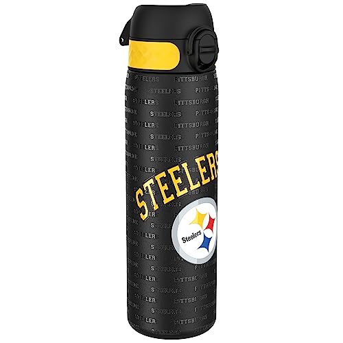 Ion8 NFL Pittsburgh Steelers Lightweight Steel Water Bottle, 600 ml/20 oz, Non-Insulated, Leak Proof, Easy to Open