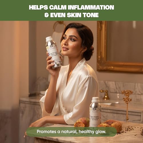 Image of VedaOils Prickly Pear Cactus Seed Oil for Skin 100ml | Hydrates, Reduces Wrinkles, Improves Elasticity, Fights Inflammation & Brightens Complexion | Pure Natural Oil
