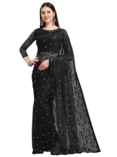 Image of LOROFY Women's Brasso Net Saree With Blouse