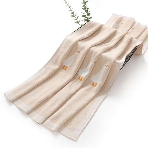Image of mimixiong Baby Blanket Knit Receiving Boys Girls Blanket Soft Cotton Neutral Blanke for Swaddle Crib Stroller with Cute Sheep (Goose-Beige, 30x40 Inch (Pack of 1))