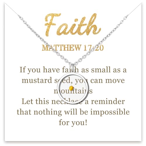 Mustard Seed Necklace, Christian Mothers-Day Graduation Gifts for Her Women, Inspirational Jesus Religious Faith of a Mustard Seed Mountain Necklace Birthday Jewelry Gifts for Friends Mom Grandma Sister Daughter