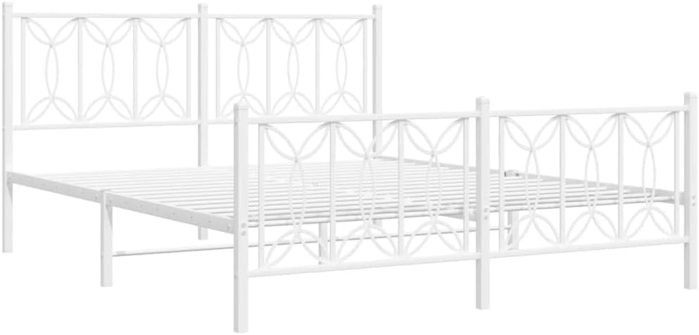 vidaXL Metal Bed Frame with Headboard/Footboard - Double Bed 59.1"x78.7" - Classic White Steel Mattress Support