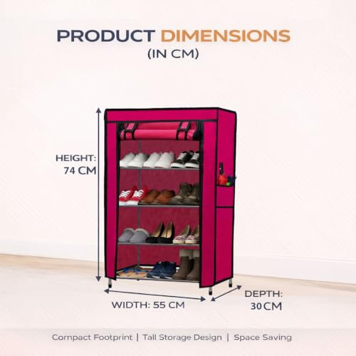 Image of Metal Shoe Stand with Cover, 4 Tier Shoe Organizer for Home & Office - Pink