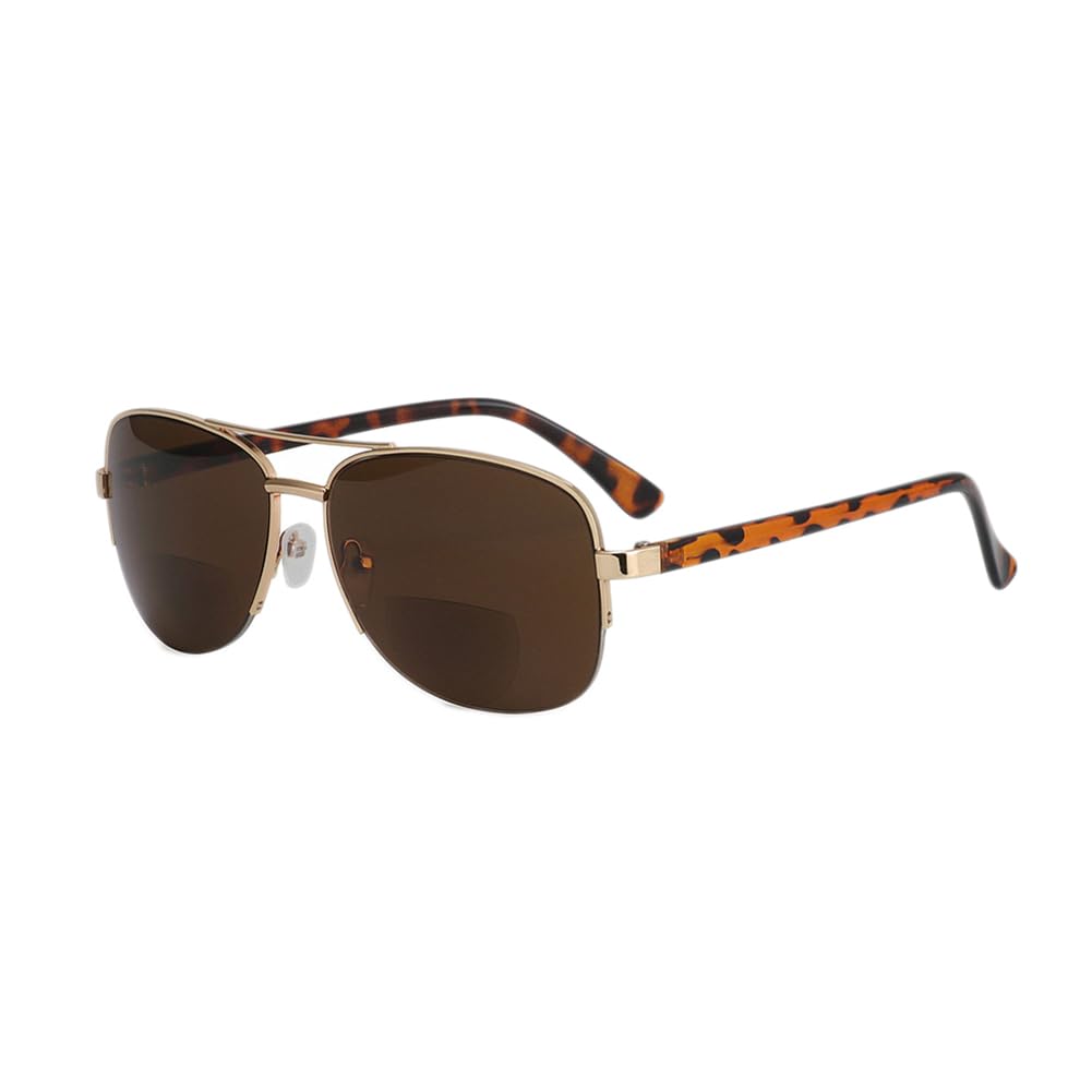 JIETIAN Gafas de Sol bifocales de Lectura Masculinas, Marco de Metal Retro 1.56 Lente de Resina no esférica Gafas de Lectura adecuadas para Conducir/Pescar,02,+2.0