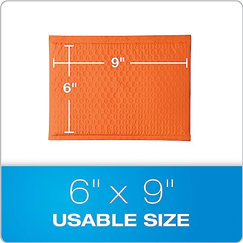 Image of Quality Park Bubble Mailers, 6 x 9 Shipping Envelopes, Water Resistant Orange Poly Padded Envelopes, Redi-Strip Peel Off Closure, 50 /Box (QUA85863)