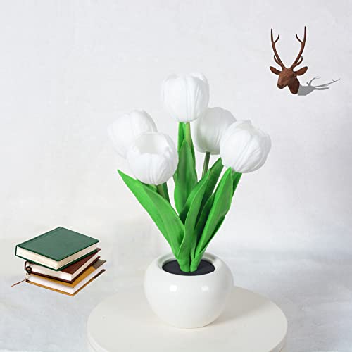 Goutool Flower Table Lamp Tulip Desk Led Night Light For Home Living Room Decor Artificial Flower With Vase Table Centerpieces For Birthday Holiday Party Wedding Room Decoration (White)… #TOP4