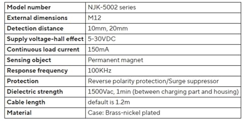 NJK-5002C M12 interruptor de sensor NPN NO con deteccion de 10mm 4