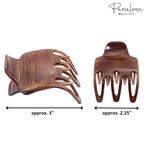 Pinzas de cabello Parcelona French Paw Wide Side Slide Yoga Jaw, fuerte agarre, antideslizantes para mujeres, color marrón con vetas, hechas en Francia miniatura 6
