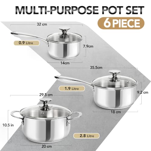 MICHELANGELO Stainless Steel Pot Set with Lids 1QT & 2QT & 3QT, Stainless Steel Saucepan Set 6pcs, 18/10 Induction Saucepans, Induction Compatible, Dishwasher Safe by MICHELANGELO - Used condition - Image 8