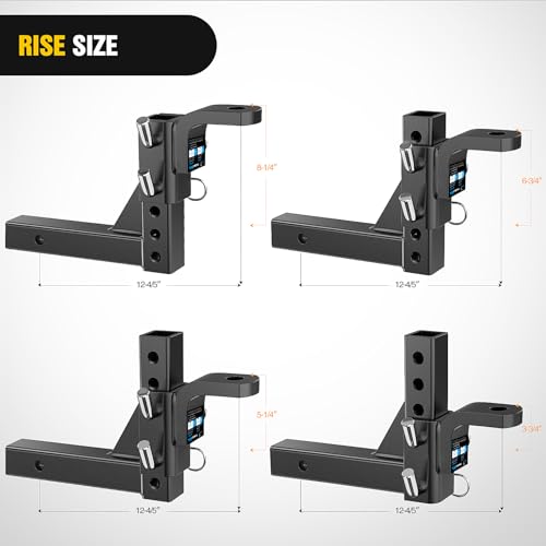 Image of Nilight 8-Position Adjustable Trailer Hitch Ball Mount Fits 2 Inch Receiver with 5 /8 inch Pin Lock 7500 lbs 9-1 /2 inch Drop 8-1 /4 inch Rise 1 inch Hole Hitch for Trailers Boats Pickups RV