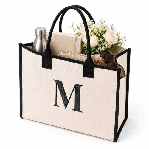 Image of Salt Earth Canvas Tote Bag for Women, Personalized Initial Monogram Tote, Beach Grocery Utility Tote for Travel & Work