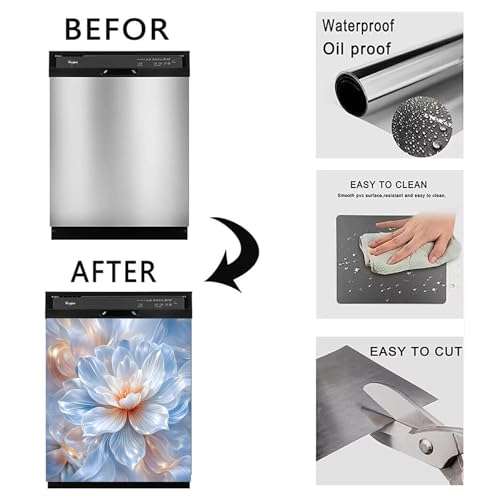 Image of BVBOX Dishwasher Magnet Cover 23 inchx26 inch, Reusable Magnetic Refrigerator Covers, Decorative Magnets Cover Fridge Door Skin Panel Stickers for Home Kitchen Appliance (Blue Lotus, 23 inchx26 inch)
