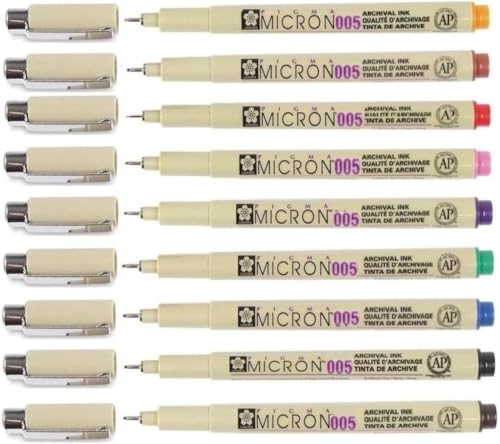 Pigma MICRON Sakura 005 - zestaw 9 kolorów. zestaw 9 finelinerów i 1 karta