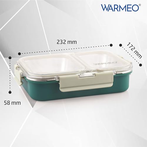 Image of WARMEO BENTO Microwave-Safe Stainless Steel Lunchbox with 2 compartments,bpa Free,Perfect for Office, School, Travelling,750ml-Green