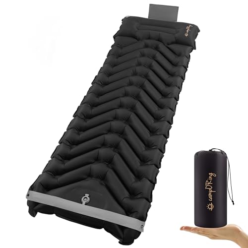 Sleeping Pad with Pillow, Self Inflating Extra-Thick, Ultralight Sleeping Mat, Built-in Pump, Ultimate for Camping, Hiking, Traveling, Airpad, Carry Bag, Compact & Lightweight Air Mattress (Black)