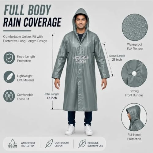 Image of RERANT Unisex Waterproof Long Raincoat with Hood and Pockets, Reusable Lightweight Rain Poncho Jacket for Men and Women, Multicolor