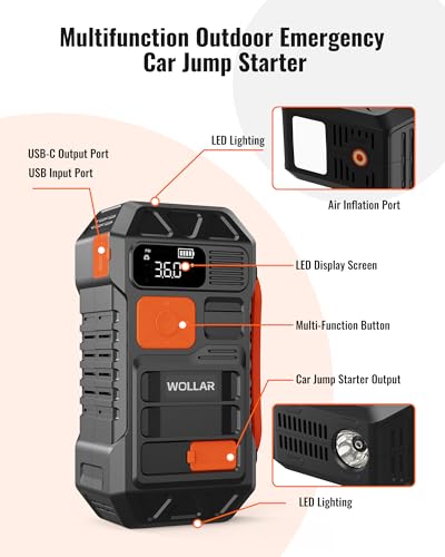 3000A Jump Starter with Air Compressor - 160PSI Car Battery Jumper Starter Portable for up to 8L Gas & 7L Diesel, 12V Jump Box, 20000mAh Powerbank, Dual Flashlight, LED Display, Orange - Image 8