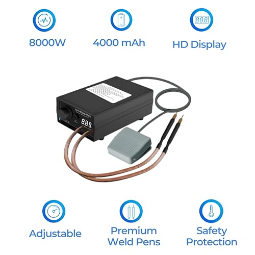 Image of DeWire 8000W Professional Portable Spot Welder Machine, Dual Pulse Technology with Digital Display & Foot Pedal for 18650 /21650 Battery Pack Welding [0.1-0.3MM Nickel Strip],Rechargable and Portable