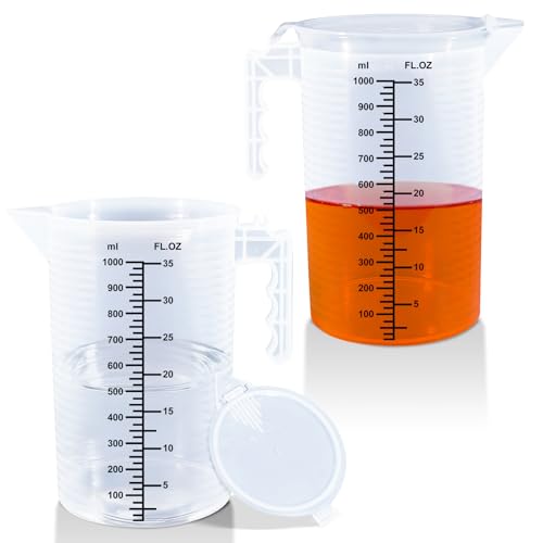 Tuntwcc Plastic Measuring Cups - 2PACK Liquid Measuring Cups with Lid,Multiple Plastic Pitcher Measure Cups W/Handle and Spout (4CUPX2)