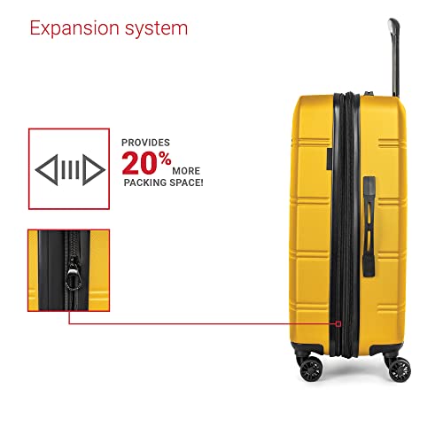 Swiss Mobility Lax Collection 3 Piece Hard Shell Luggage Set, Expandable Suitcases With 360-Degree Spinner Wheels, Retractable Handle, 20 Inch Carry On, 24 Inch Mid-Size, 28 Inch Large Bags, Yellow #TOP3