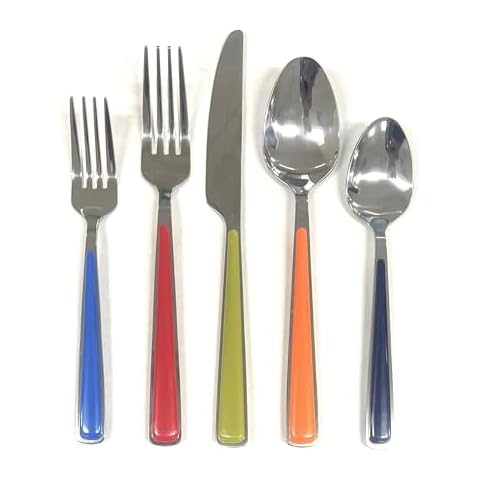 Fiesta Piece Merengue Flatware Silverware Set, Service for 4, Stainless Steel/ABS, Includes Forks/Knives/Spoons, 20 PC, Silver Cover