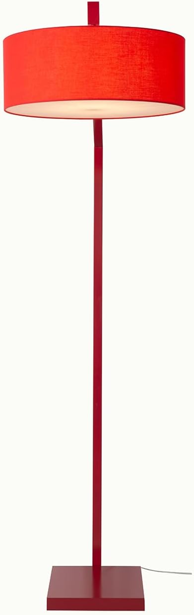 Stretch Arc Floor Lamp by Nova of California - 87" Red Finish, Step Switch, Rectangular Marble Base, Mid-Century Modern Lighting for Contemporary
