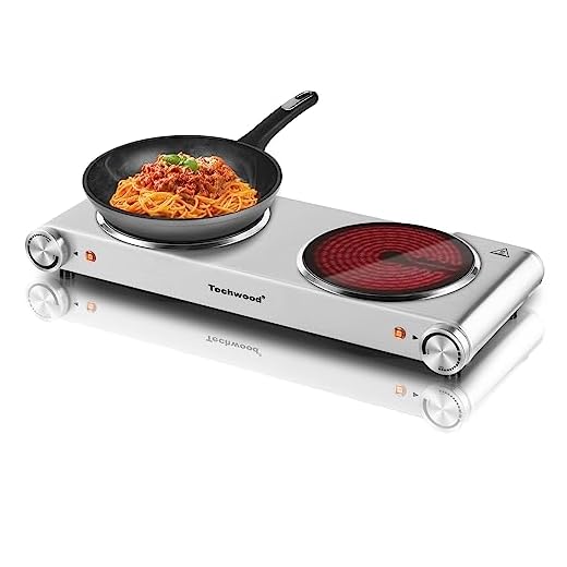 Hot Plate Electric Stove, Techwood Electric Double Burner 1800W Powerful Infrared Ceramic Double Cooktop With Adjustable Temperature Control, Compatible for All Cookwares, Indoor & Outdoor Use