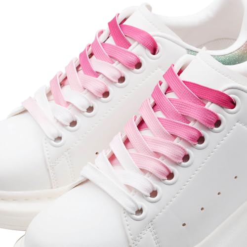 Image of Flat Colorful Shoelaces Gradient Rainbow Shoe Lace Shoestring 2 Pair