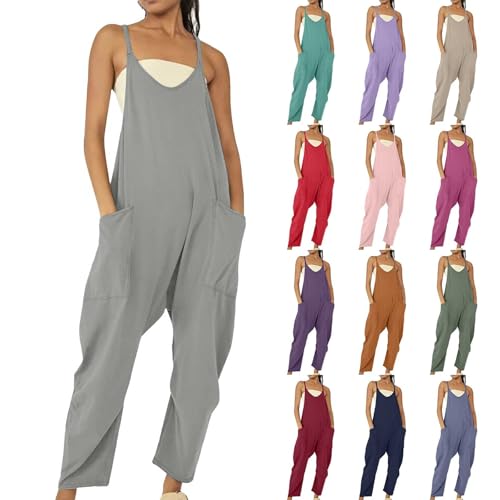 Generisk jumpsuit damer sommar eleganta hängselbyxor damer stora storlekar arbetsbyxor stretch overall lös onepiece lätta sommarbyxor enfärgad bekväm romper ärmlös lekdräkt med fickor sommaroverall.,