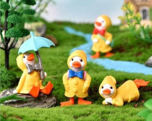 Image of VRB Dec 4 Pcs Miniature Showpiece Set for Home Decor,Car Dashboard,Valentine,Living Room,Gifts Figurines,Cake Decoration Items,Figurines for Home Decor. (4 Pcs Duck Umbrella Miniature)