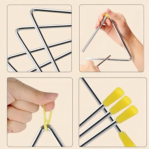 YAYUZEST Steel Triangle Hand Percussion Instrument with Striker, Rhythm Steel Triangles Musical Instrument for Music Enlightenment (10 Inch)