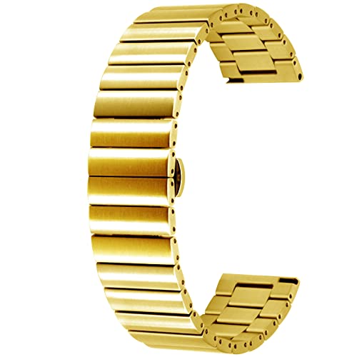 Kai Tian Horizontale Streifen Uhrenarmband 20mm 22mm Edelstahl Metall Armband Schnellverschluss Silber Schwarz Grau für Damen Herren (22mm, Gold)