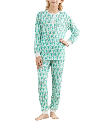 Girls Y2k Monkey Pajamas Set Toddler Button Henley Top & Pant Matching Loungewear PJ for Christmas Thanksgiving Gift