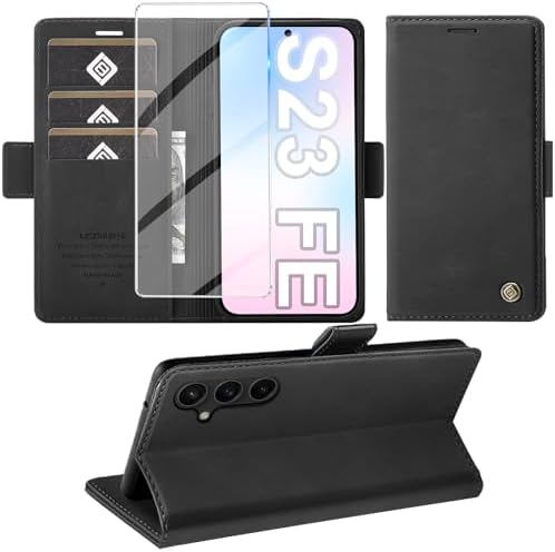Giyer Handyhülle für Samsung Galaxy S23 FE Hülle mit Schutzfolie, Schutzhülle Galaxy S23 FE 5G PU Wallet Lederhülle Flip Case Ständer Kartenfach Klapphülle für Samsung S23 FE Tache