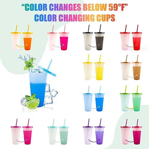 EASEVE 12 Pack 24oz Color Changing Cups Tumblers with Lids & Straws - Reusable Plastic Cups Iced Coffee Cup Cold Water Party Tumbler for Adults Travel Mugs for Drinks by EASEVE - Image 2