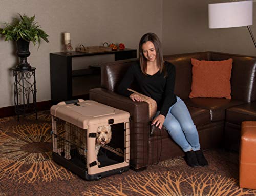 Pet Gear “The Other Door” 4 Door Steel Crate for Dogs/Cats with Garage-Style Door, Includes Plush Bed + Travel Bag, No Tools Required, Beige - Image 3